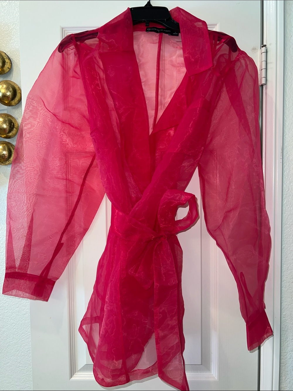 Fashion to Figure Sheer Hot Pink Wrap Blazer with Tie Belt